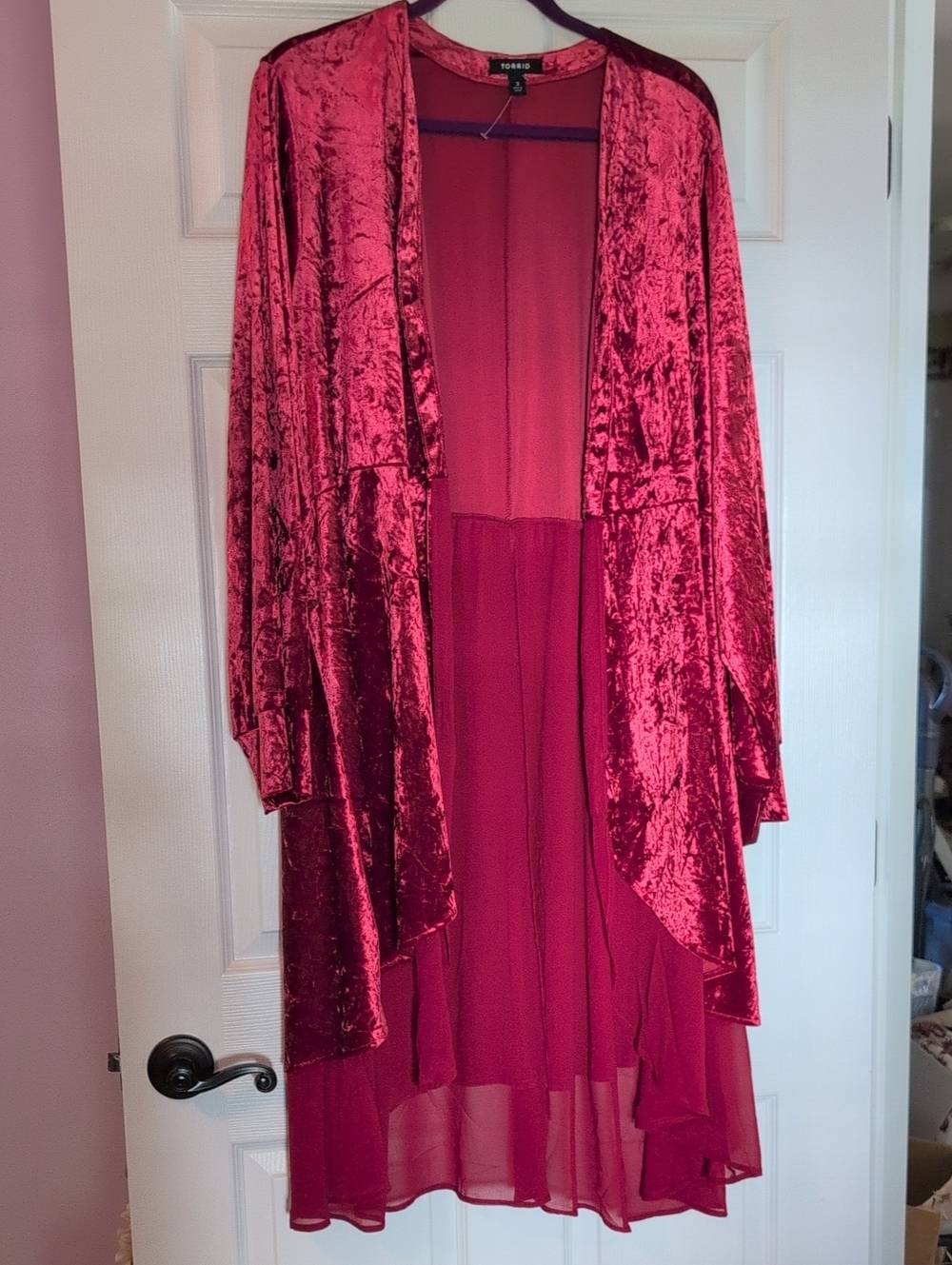 torrid Wine Red Velvet & Chiffon Duster Robe